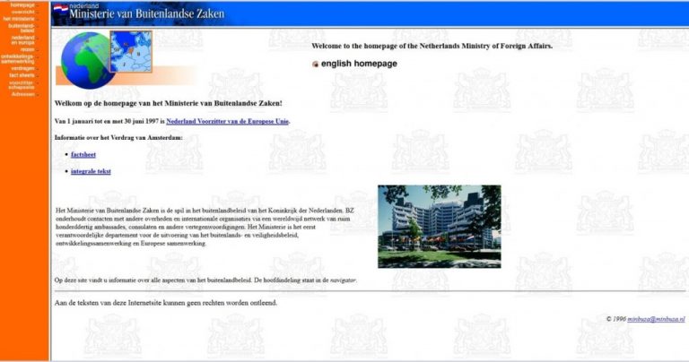 6 december 1996: De eerste website van het ministerie van Buitenlandse Zaken.