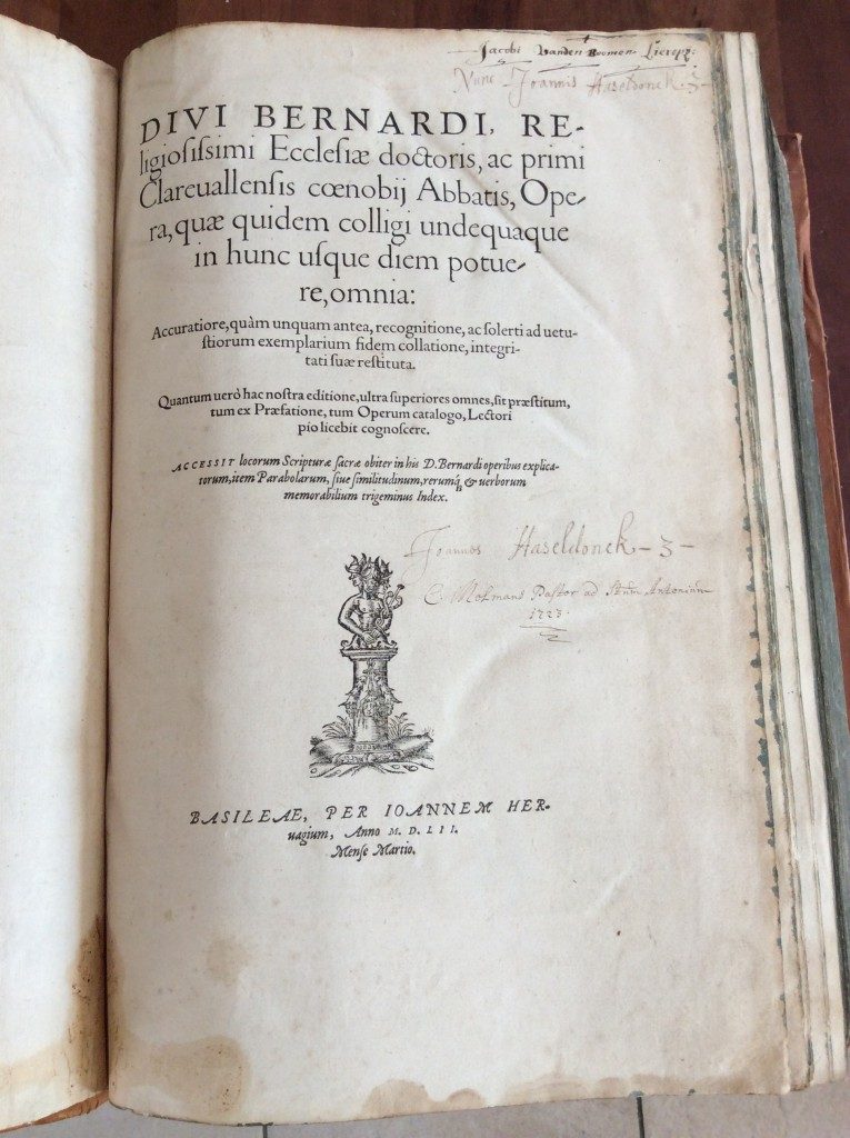 Titelpagina verzamelde werken Bernardus van Clairvaux, 1552.