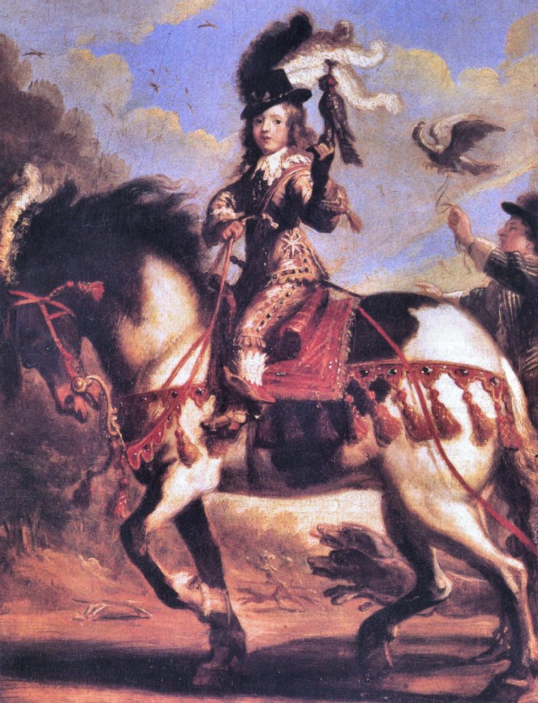 Koning Lodewijk XIV op valkenjacht.
